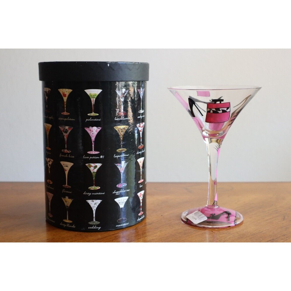 Lolita Love My Martini Shopaholic Glass 10oz Hand Painted Purse Heels Bag w/ Box
